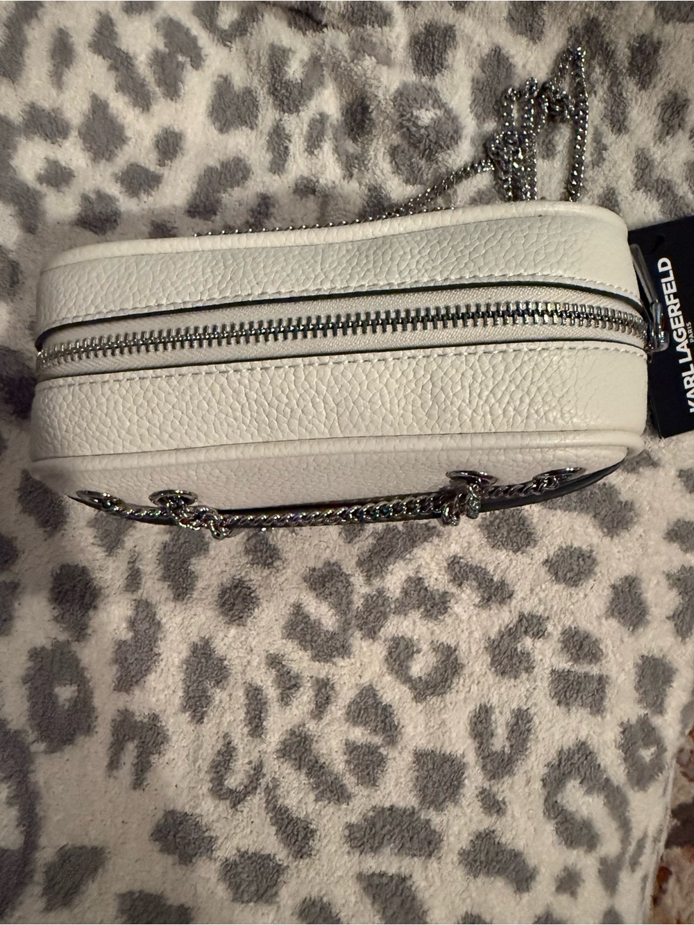 Karl Lagerfeld Faux Pebbled White Leather Embellished Shoulder Crossbody Bag NWT - Picture 4 of 11